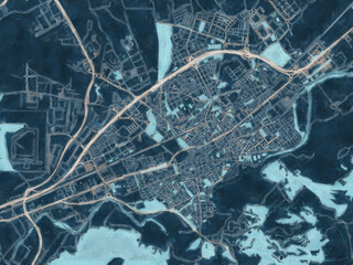 Painterly Style City Map of Alcala de Henares, Spain in a Blue Color Scheme.