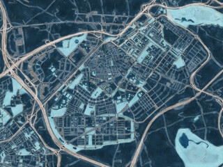 Painterly Style City Map of ALcorcon, Spain in a Blue Color Scheme.