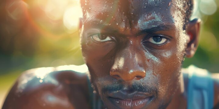 Exhausted athlete after intense workout, showcasing fatigue and the need for rest during outdoor training and cardio exercises