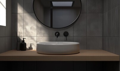Fototapeta premium A bathroom sink with a mirror above it
