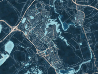 Painterly Style City Map of Rivas Vaciamadrid, Spain in a Blue Color Scheme.