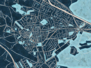 Painterly Style City Map of Majadahonda, Spain in a Blue Color Scheme.