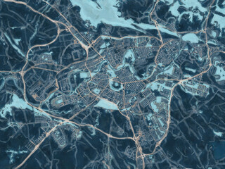 Painterly Style City Map of Pamplona, Spain in a Blue Color Scheme.