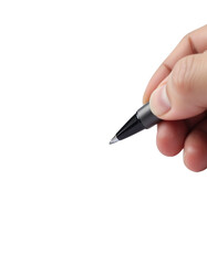 Hand Holding a Black Pen Ready to Write on Blank Surface