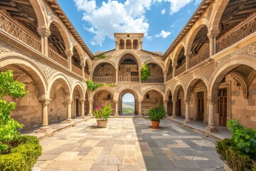 Fototapeta premium Stunning Courtyard Architecture in Medieval Monastery