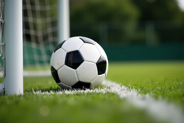 Soccer Ball Near Goalpost on Green Field
