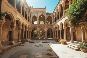 Obraz premium Stunning Courtyard with Stone Arches and Columns