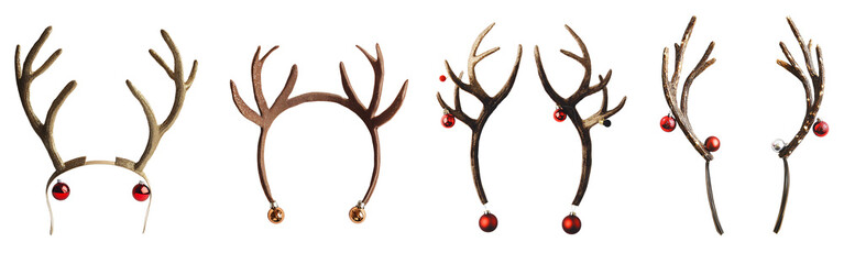 Cute 3D Reindeer Christmas Antler Headband with Baubles on Transparent Background