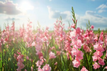 Obraz premium Stunning Pink Gladiolus Flowers Blooming in a Field