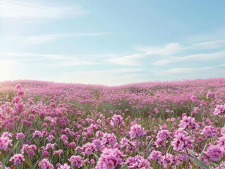 Fototapeta premium Stunning Pink Flowers in a Lush Field Under a Blue Sky
