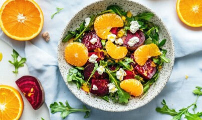 A bowl of salad with oranges and beets