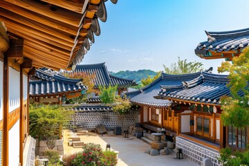 Obraz premium Traditional Korean Architecture in a Serene Garden