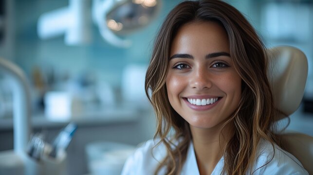 Smiling dental professional in clinic setting - stock photo for healthcare and dentistry themes