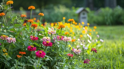 Fototapeta premium Vibrant Zinnia Flowers in a Summer Garden