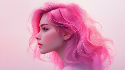 Obraz premium Illustration of Woman with Vibrant Pink Hair 