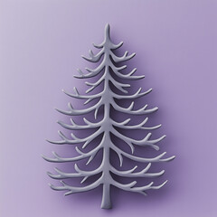 Obraz premium A Christmas tree made of gray metal on a pastel violet background, presented in a minimalist flat-lay composition.Copy space,flat lay.Creative holiday concept.