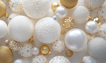 A bunch of white and gold ornaments are piled on top of each other