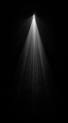 A single Christmas tree made of sparkling light rays, centered on the left side against an all-black background. Minimal creative  holiday concept.Copy space,flat lay