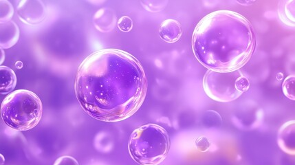 A Dreamy Scene of Colorful Bubbles Floating in Purple Background