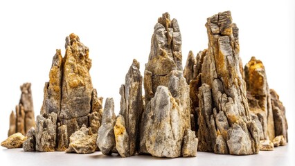 striking rock formations on a white background macro