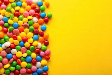 Obraz premium Reflected multicolored candy on a bright yellow background