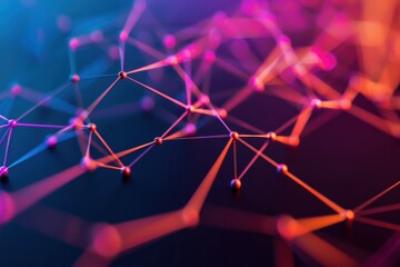 Abstract digital network visualization with vibrant pink and purple colors, showcasing intricate interconnected lines and nodes on a dark background.