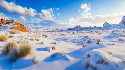 A snow covered landscape with mountains in the background