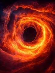 A mesmerizing swirl of fiery orange and red flames creating a vortex against a dark background, evoking a sense of intensity and energy.
