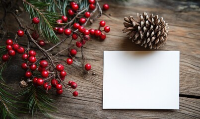 Obraz premium A white card with a red border sits on a wooden surface