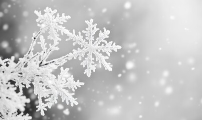Obraz premium A snowflake is on a branch and the snow is falling