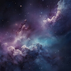 Fototapeta premium Galaxy-Inspired Dust Clouds: Dreamy Cosmic Abstract Background with Dark Blues, Purples, and Glowing Stars