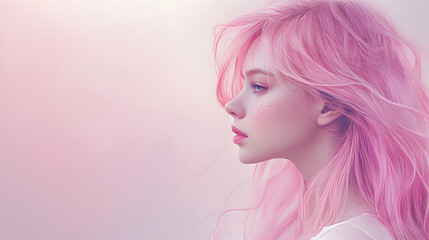 Naklejka premium Soft Illustration of Woman with Long Pink Hair 