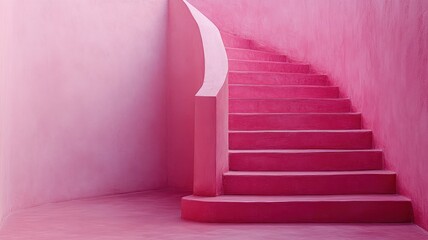 Naklejka premium Curved pink staircase in a minimalist space.