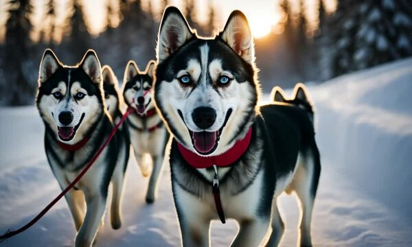 Husky dogs in the snow.