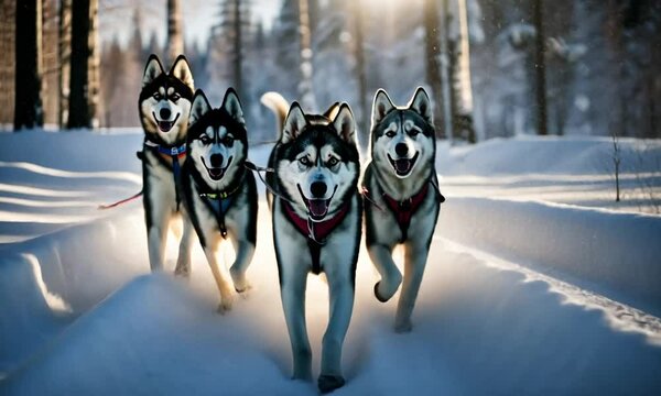 Husky dogs in the snow.