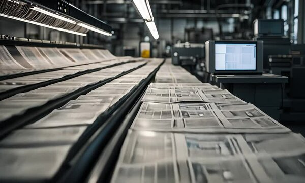 Printing press printing newspapers.