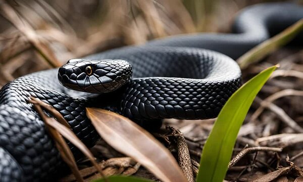 Black snake in the forest.