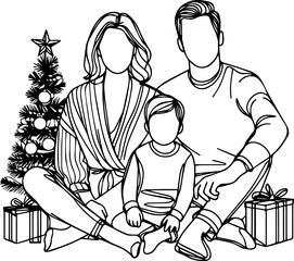 Black Line Art Happy Family Activity Art Hand Drawn Illustration