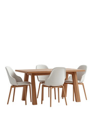 Modern Wooden Dining Table with Stylish White Chairs Arrangement