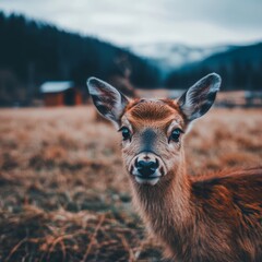 Fototapeta premium A close-up of a young deer in a serene, natural setting.