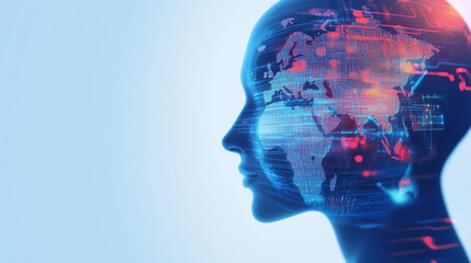 Futuristic Human Head with Digital Technology Integration
