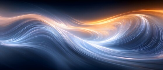 Abstract flowing waves of blue and orange light create a tranquil and dynamic visual experience, evoking a sense of fluid motion and energy.