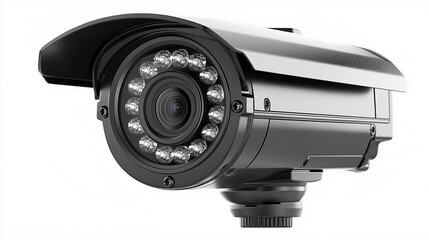 Security camera with modern design and LED lights for surveillance in a professional setting

