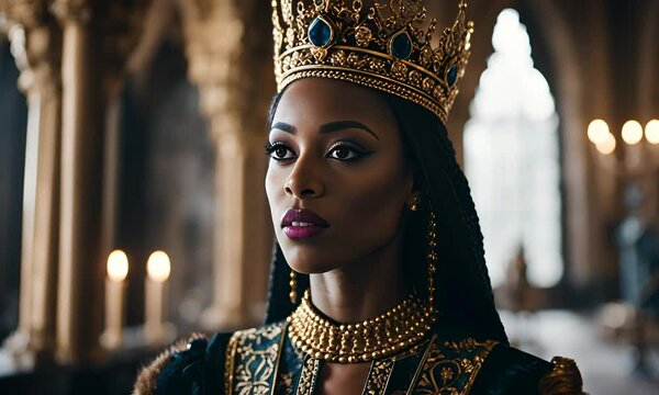 Black queen in a castle.