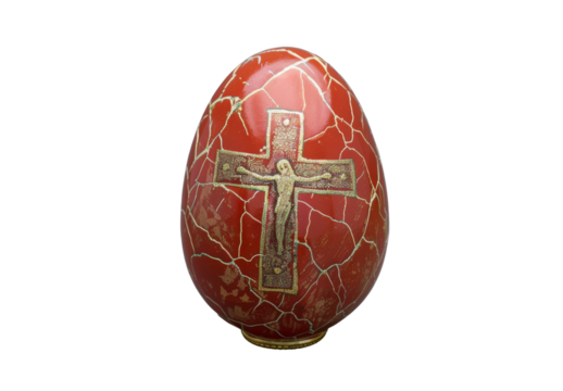 Ornate Red Egg Featuring a Decorative Cross Design and Patterns