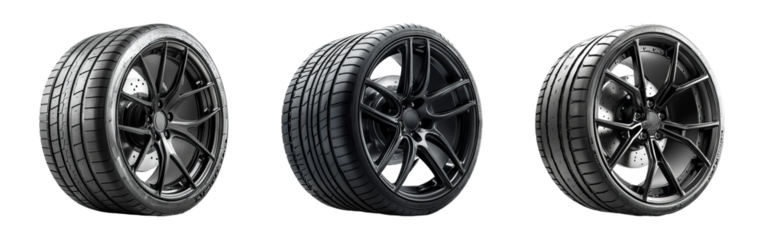 Black Sport Car Tires on Transparent Background