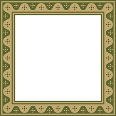 Vector green with gold square gothic ornament. Medieval European rectangle, border. Classic pattern of the Germans, Angles, Saxons, Franks