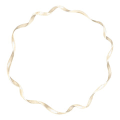 Watercolor ribbon frame with a delicate beige circle design. Hand drawn in a vintage style, perfect for elegant wedding invitations or baby themed cards. Soft graceful touch to the template