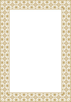 Vector golden square gothic ornament. Medieval European rectangle, border. Classic pattern of the Germans, Angles, Saxons, Franks