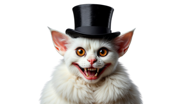 Playful Cat Wearing a Black Top Hat with a Mischievous Expression